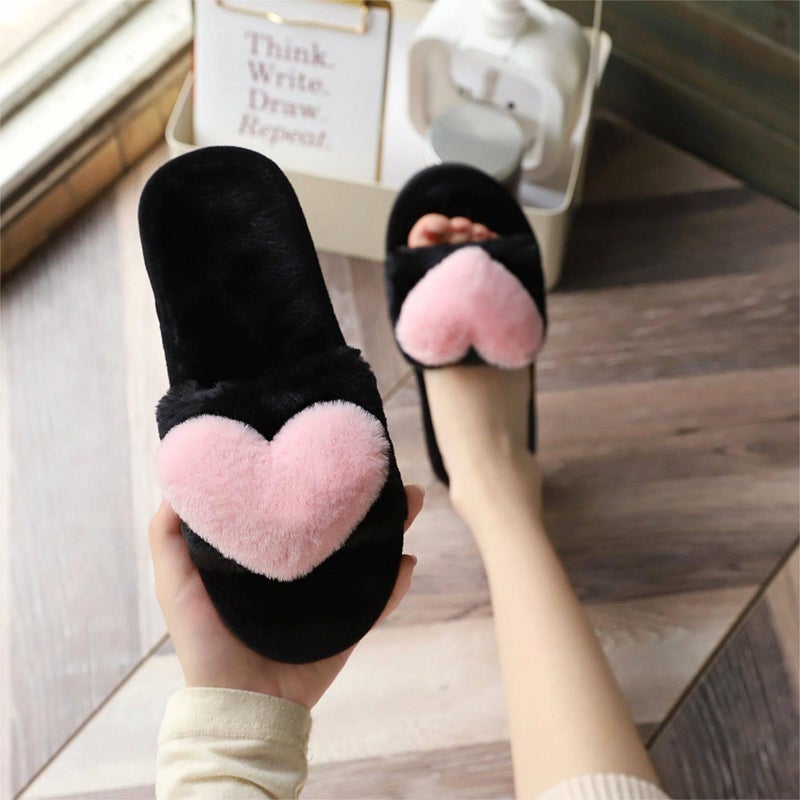 Crazy Lady Women's LOVE Slippers Fuzzy Fluffy Memory Foam House Shoes Open Toe Indoor and Outdoor(01/Pink, 7.5-8.5 M US) - Image 2